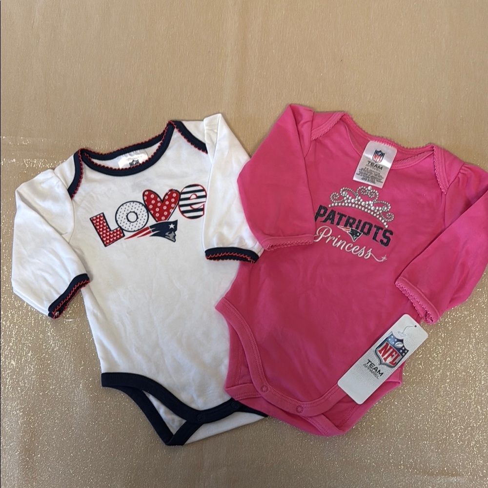 New England Patriots 
NFL Kids One Pieces - White and Pink